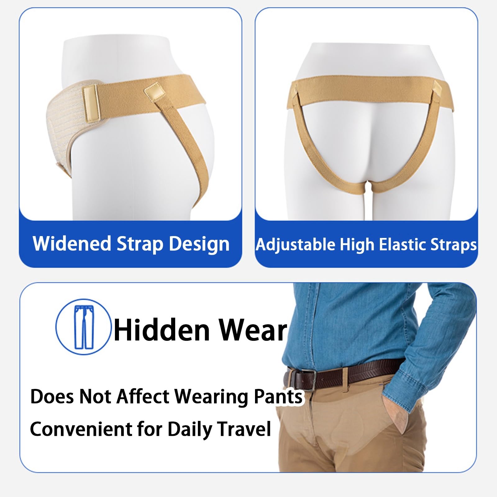 Braguero Hernia Inguinal Inguinal con 4 Almohadillas ExtraíBles Correas Flexibles, Faja de Hernia Inguinal Ajustables para Adultos Que Alivia el Dolor(Large)