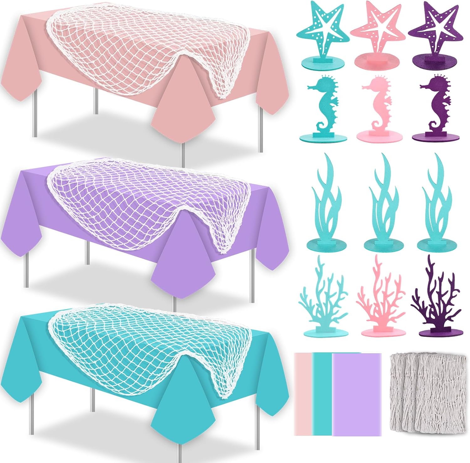 Amazon.com: 6 Pcs Fish Net Decorative Tablecloth Set, Ocean Waves ...