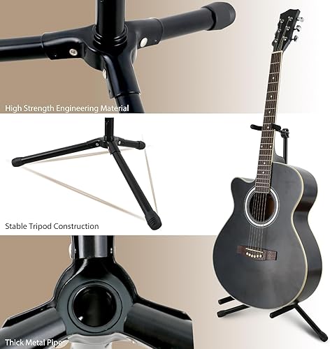 Miniatura 5 de EASTROCK Soporte para guitarra  Soporte de guitarra plegable ajustable para bajo eléctrico acústico, mandolina banjo, trípode negro con acolchado de