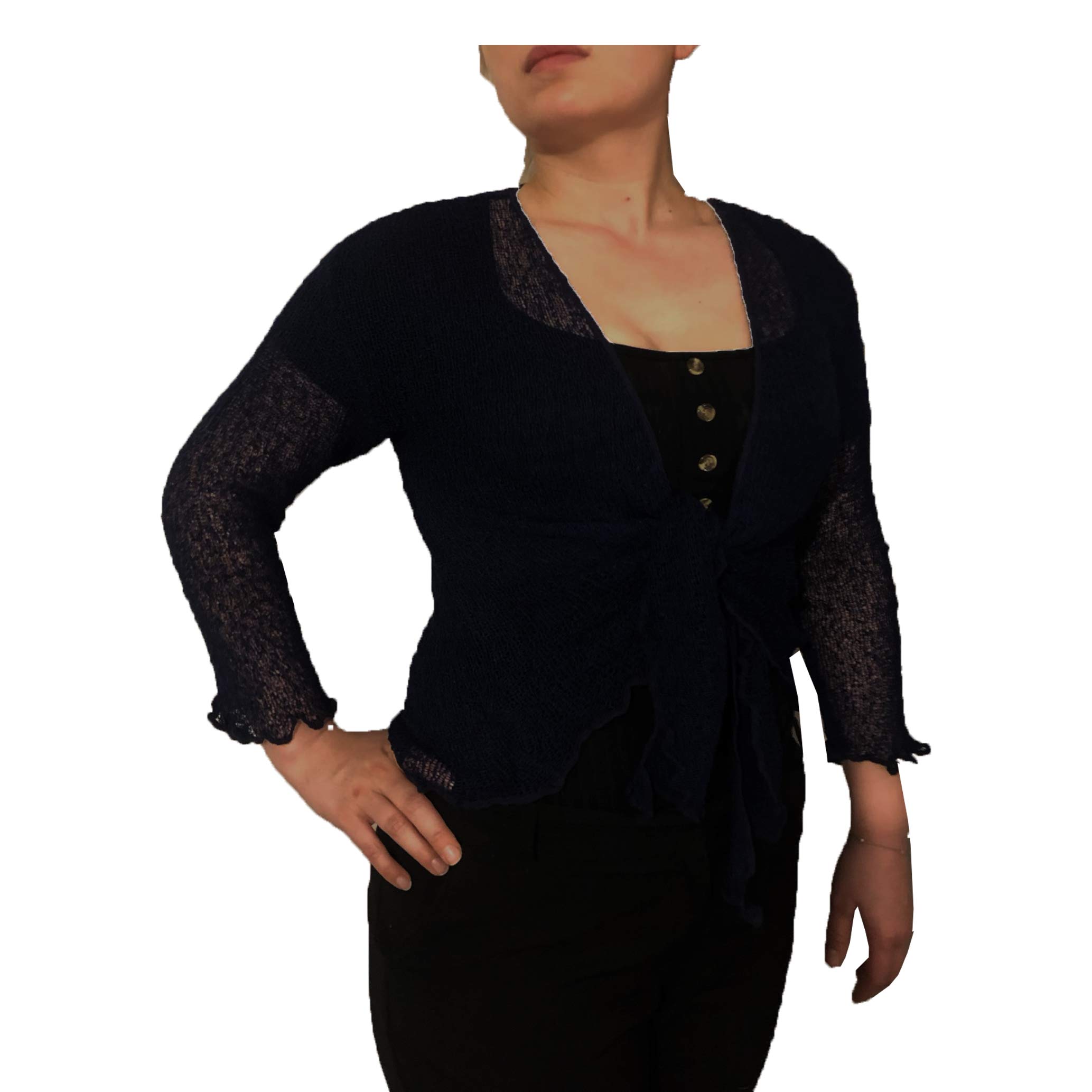 Exclusive Ladies Plain Knitted Cropped TIE UP Bolero Shrug TOP - Massive FIT (Black)