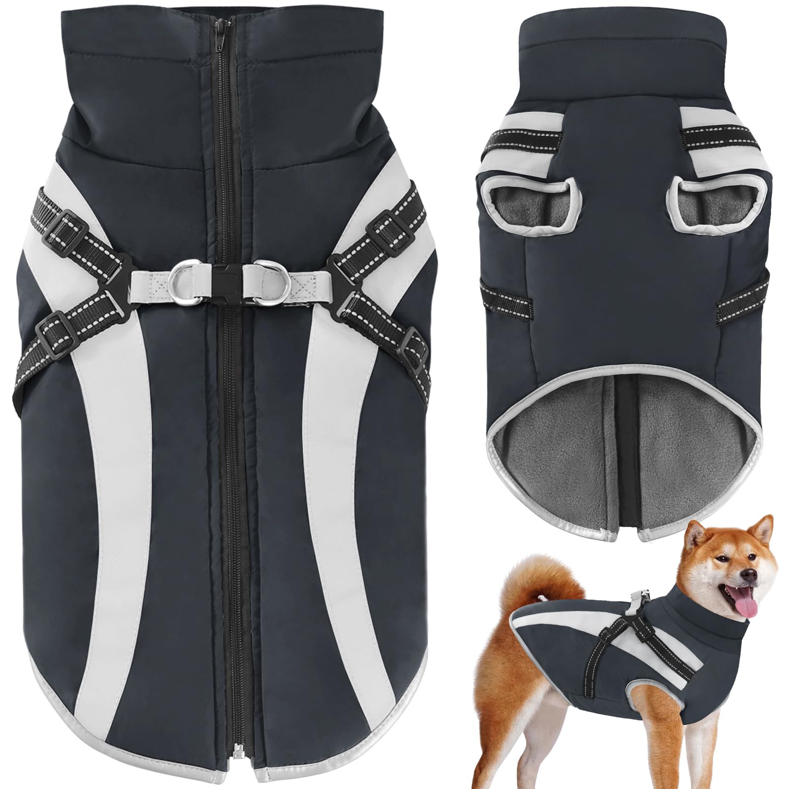 Oslueidy Impermeabile Cane Cappotto con Harness,Inverno Giacca Calda Antivento Pet cappottino Cane Giacche per Cani di piccola taglia media XL-6XL