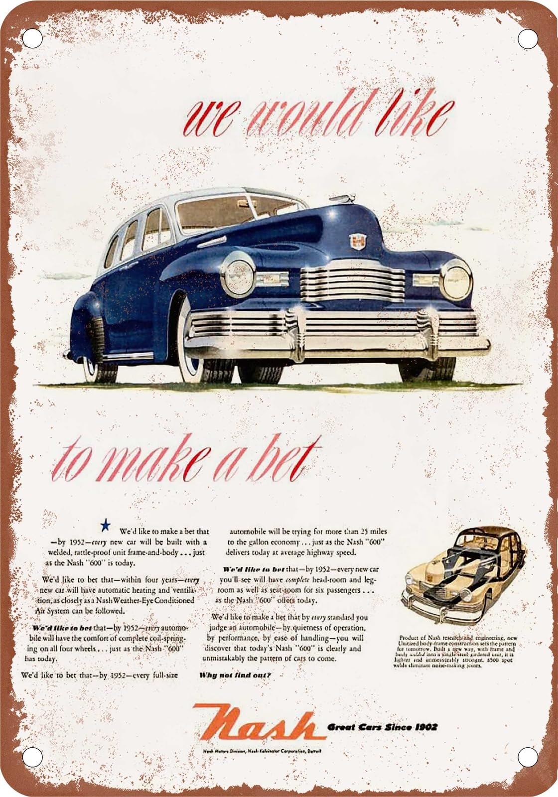 Miaomansenstore Metal Sign - 1948 Nash Vintage Ad 02 - Old Retro Rusty Look Home Decor