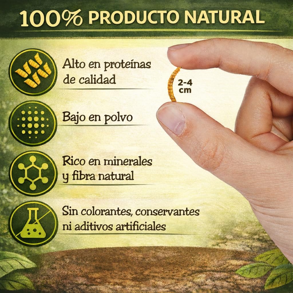 AF® Gusanos de la Harina Deshidratados 300g, 2,5L Tenebrios Molitor Natural para Reptiles, Erizos y Gusanos para Pájaros, Snack Alto en Proteína 52%, Comida para Vencejos 100% Natural — view 3