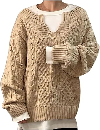 Tunic Sweaters for Women Lightweight Fashion 2025 Cable Knit Sweaters Long Sleeve V Neck Business Casual Tops