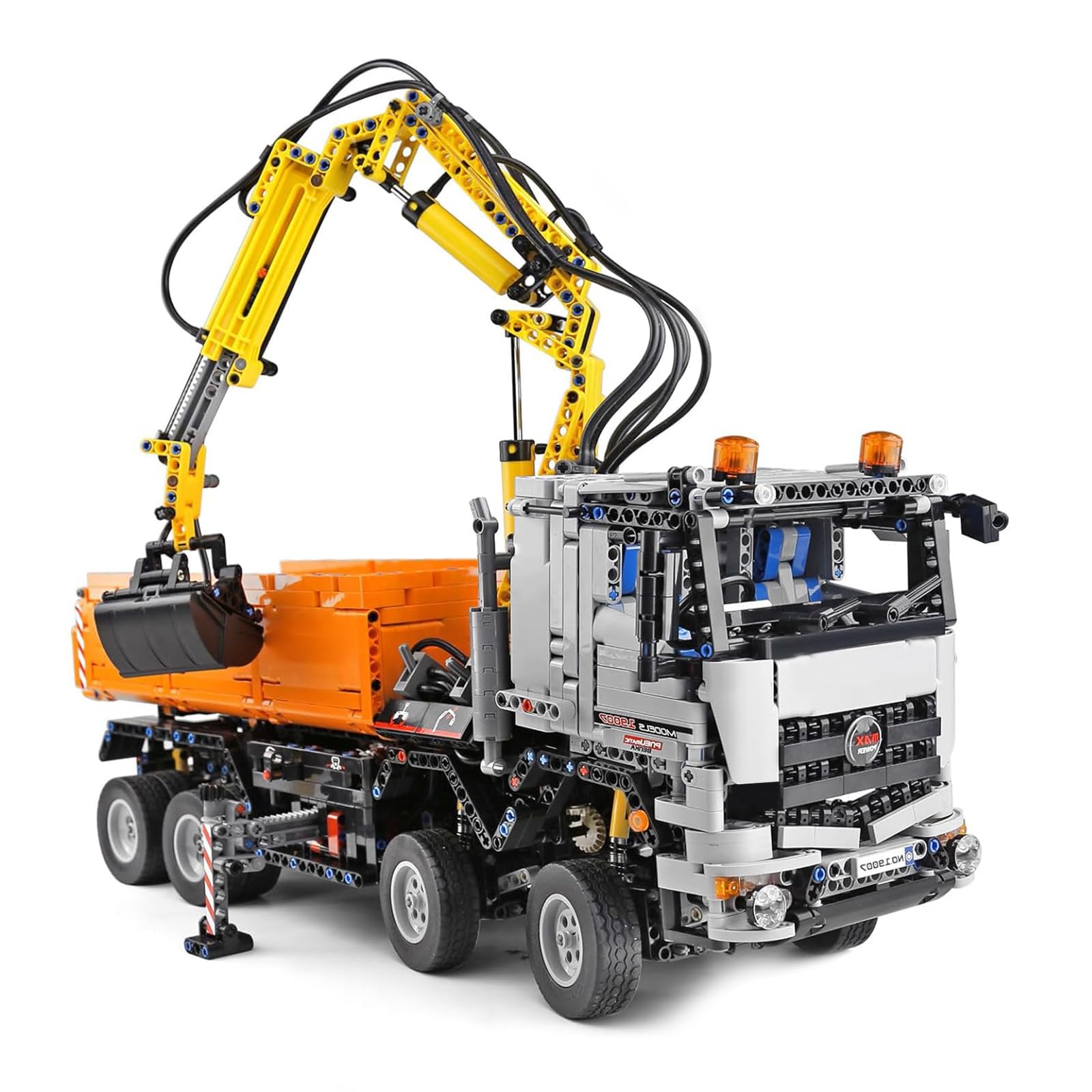 Mould King 19007 Technik Kran Pneumatischer LKW Bausteine, Engineering Truck mit Fernsteuerung und Motoren, 2819 Teile groß MOC Fernbedienung Auto Klemmbausteine Bricks Spielzeug