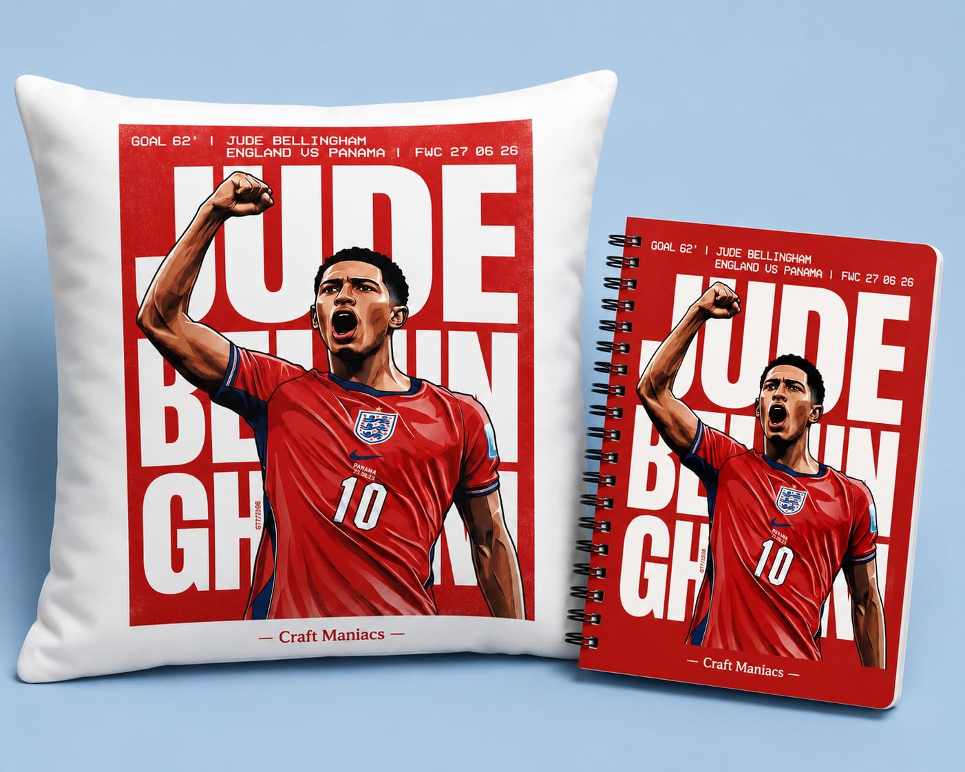 Jude Bellinghan Red Ohh Pillow & Notebook Combo : A 16 * 16 Inch Pillow with Filler & A5 Sized Notebook with 160 Pages | Best Gift for Football Lovers-image-20