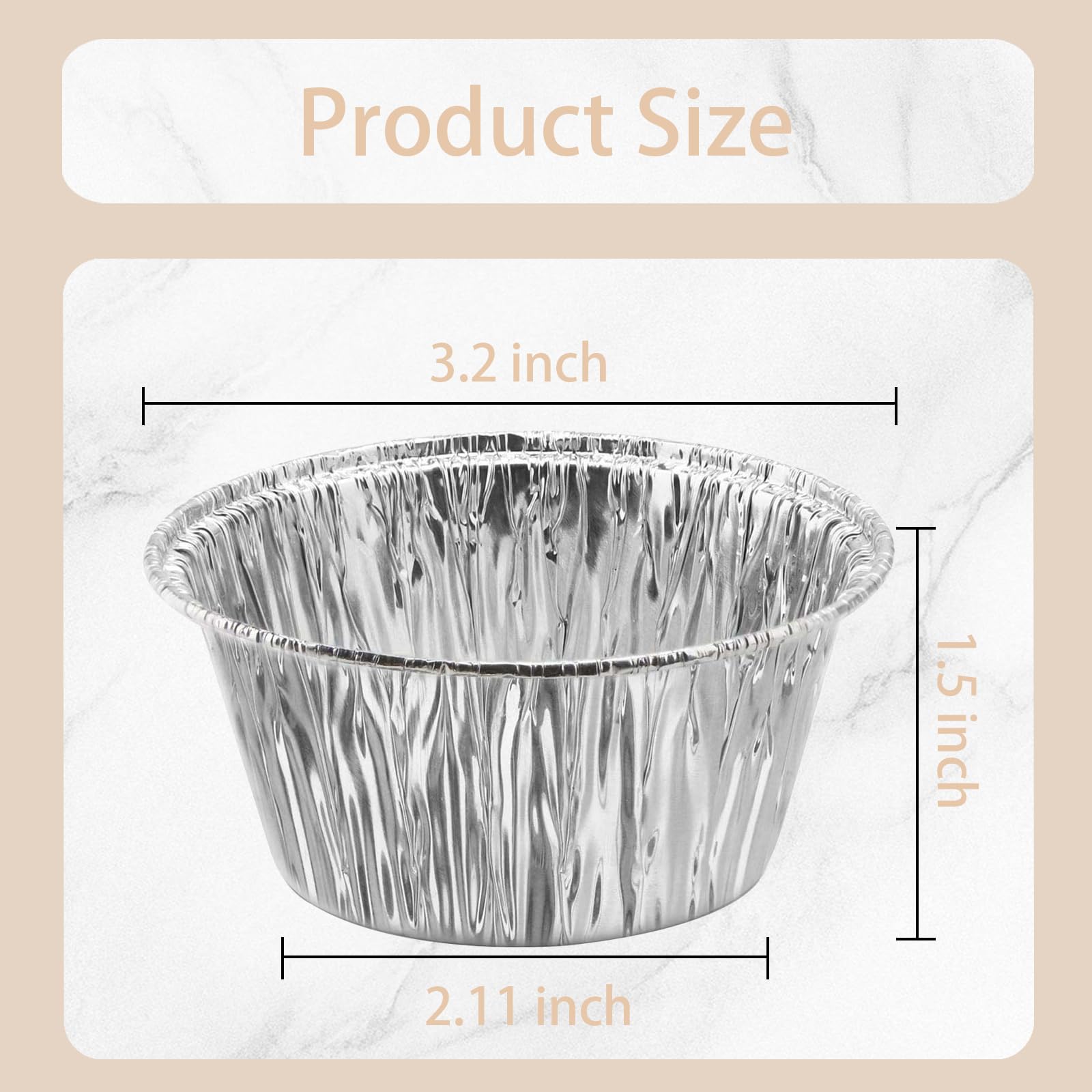 Vasos de aluminio para hornear, paquete de 150 moldes desechables de 113.4 g para magdalenas, moldes de aluminio para magdalenas, moldes de papel de aluminio plateado para tartas, hornear,