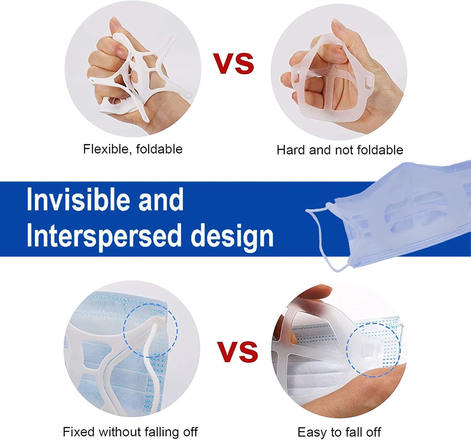 3D Face Mask Inner Support Frame - Cool Mask Bracket with Hook - for Fastening Bracket-Face Protection Lipstick (white 5pcs) - Image 3