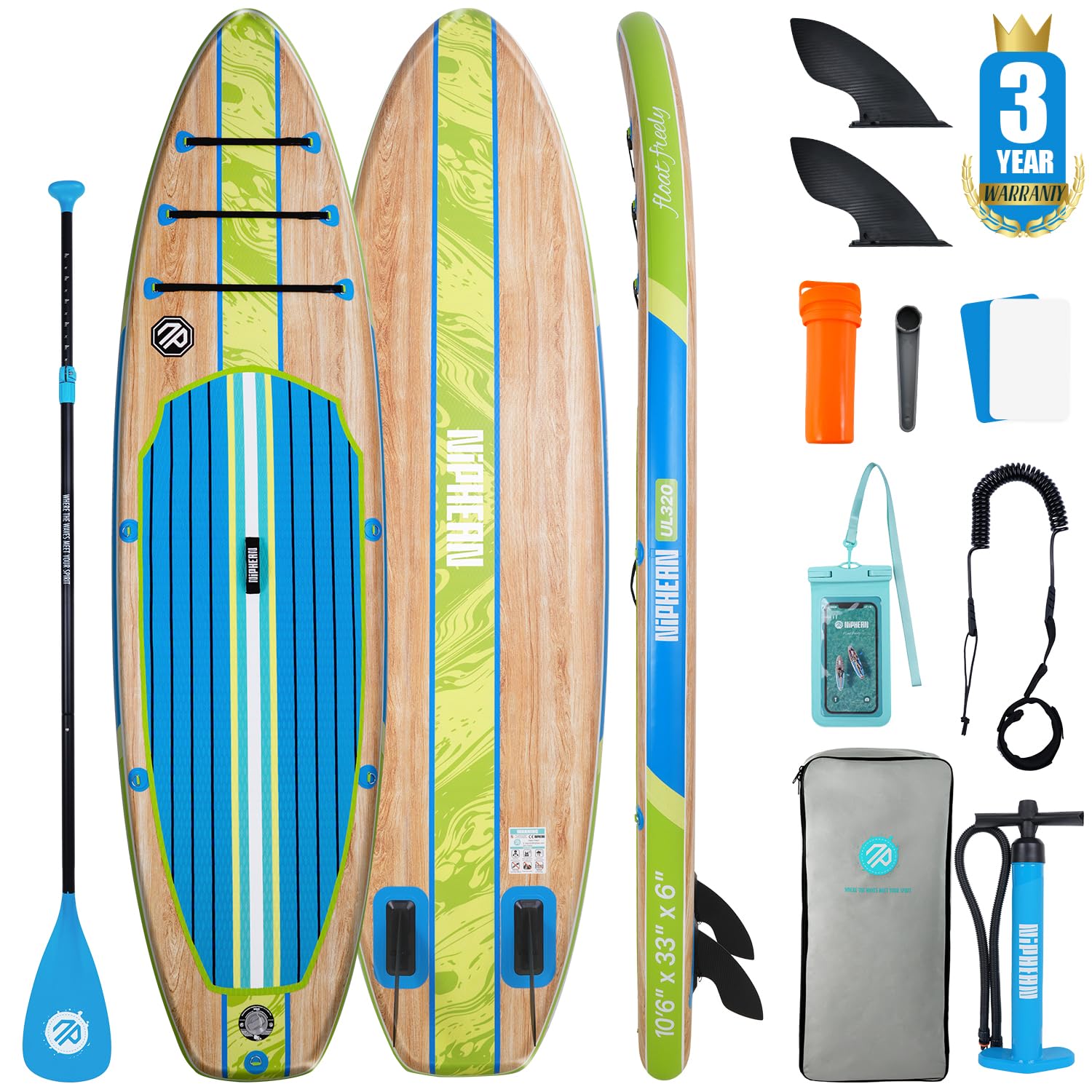 Niphean Inflatable Stand Up Paddle Board with SUP Accessories | 10’6’’ SUP, Anti-Slip EVA Deck, 450 lbs Capacity Inflatable Paddle Boards for Adults &amp; Youth of All Skill Levels