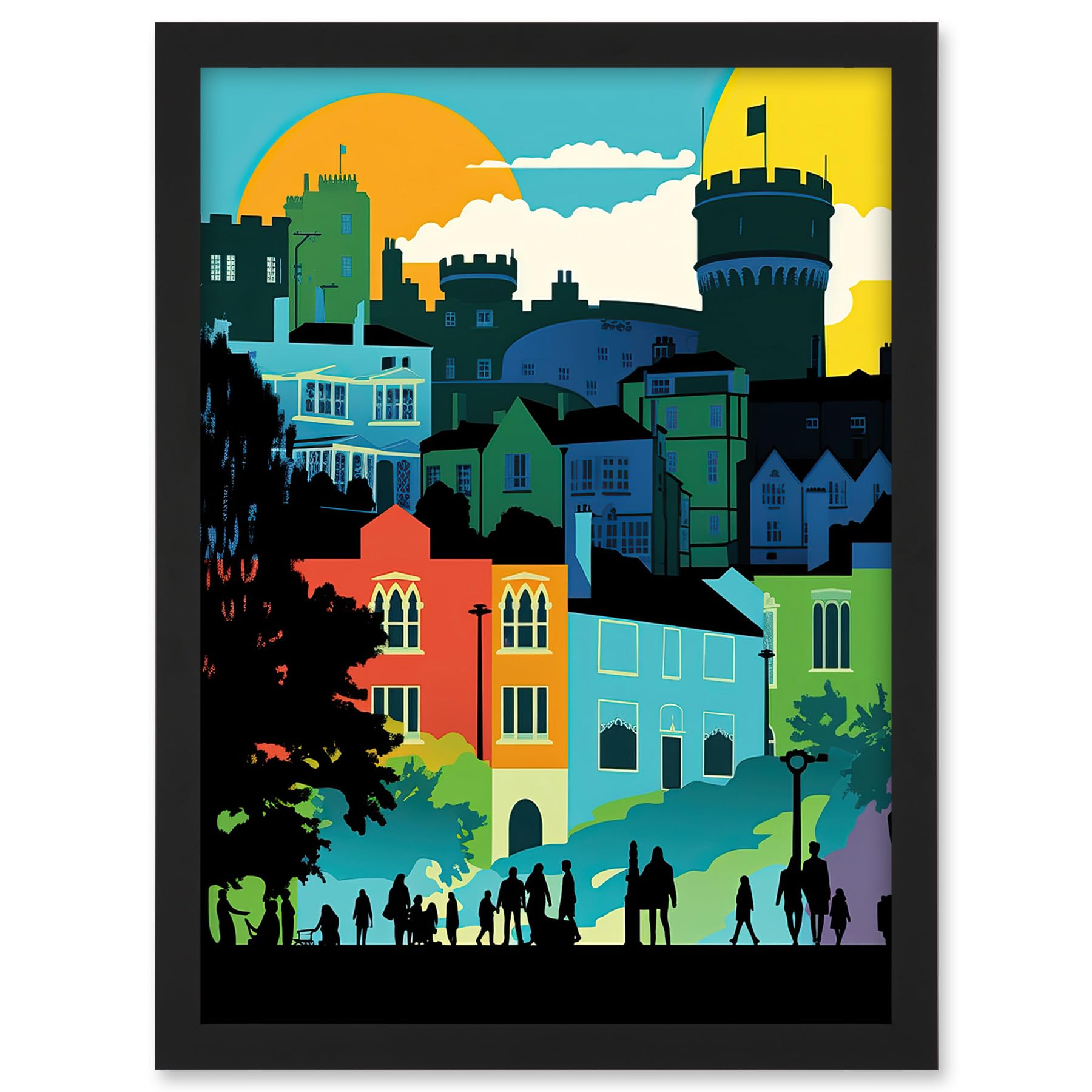 Artery8 Nottingham City Abstract Multicoloured Cityscape Artwork Framed A3 Wall Art Print