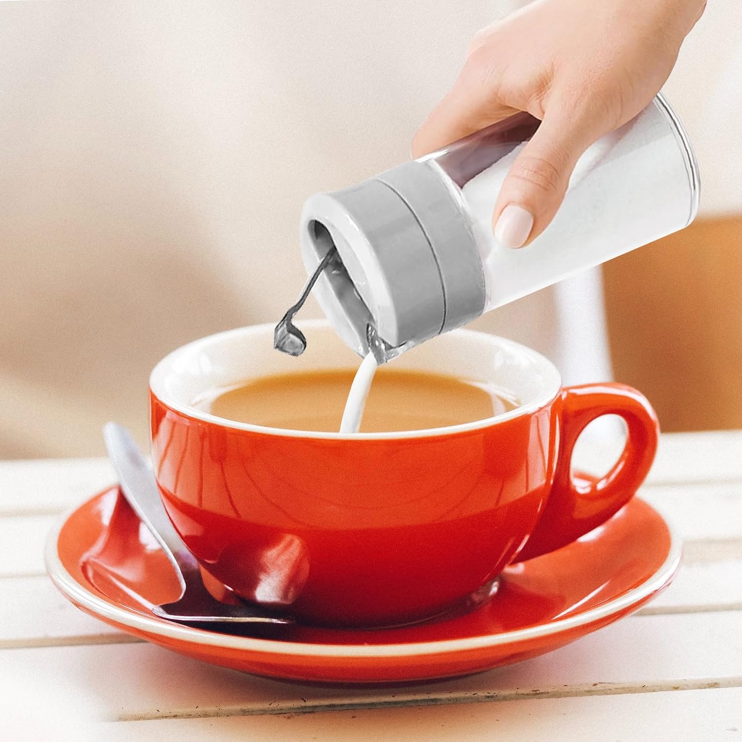 2Pcs Glass Sugar Dispenser with Auto Flip Pour Spout, Weighted Pourer Sugar Container, 8.5oz Sugar Bowl Shaker Jar Salt Dish Holder Coffee Bar Accessories, Grey