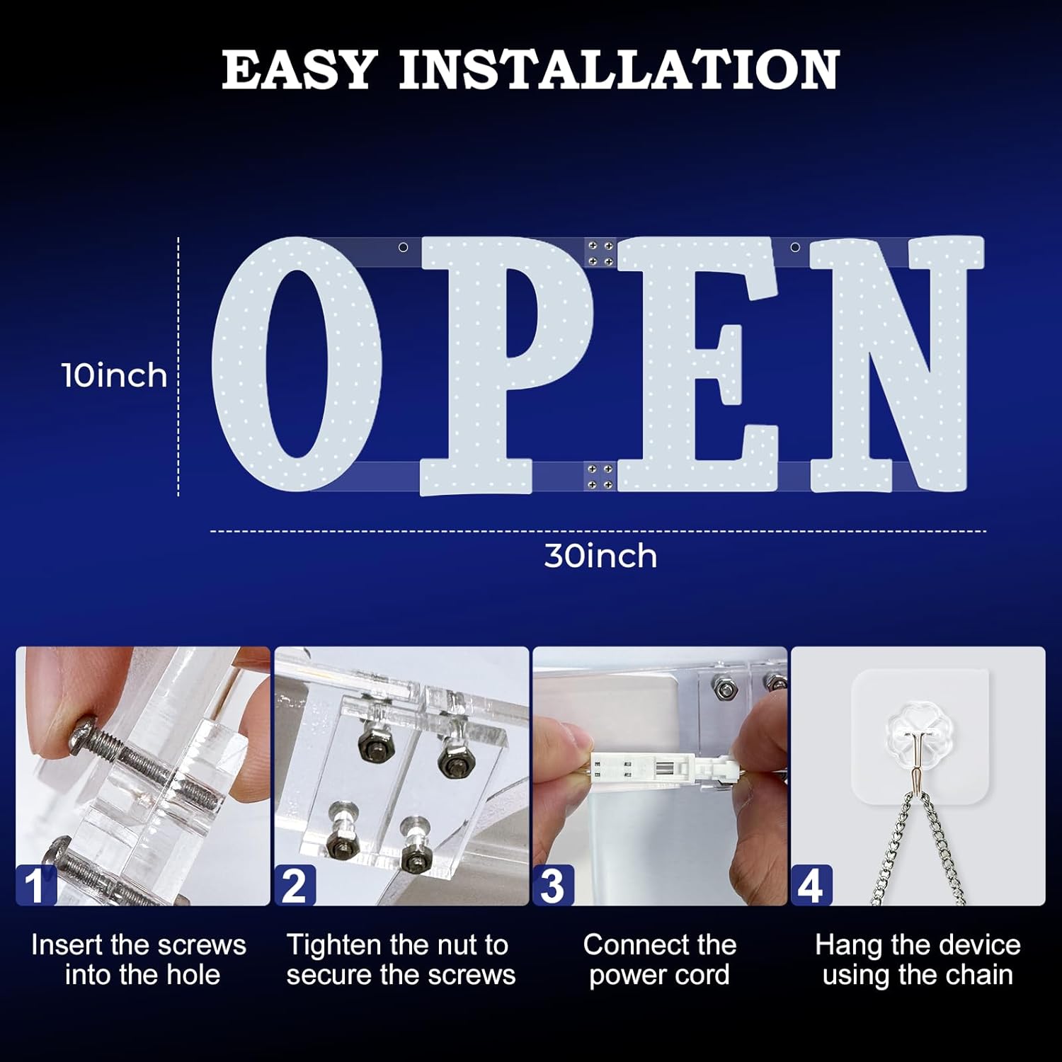 Open Sign for Business 30"x10" with Timer and Remote Control, 10 Flashing Modes and 10 Adjustable Brightness Levels Led Open Sign, for Store Restaurant Solon Cafe Bar and Retail, Cold White