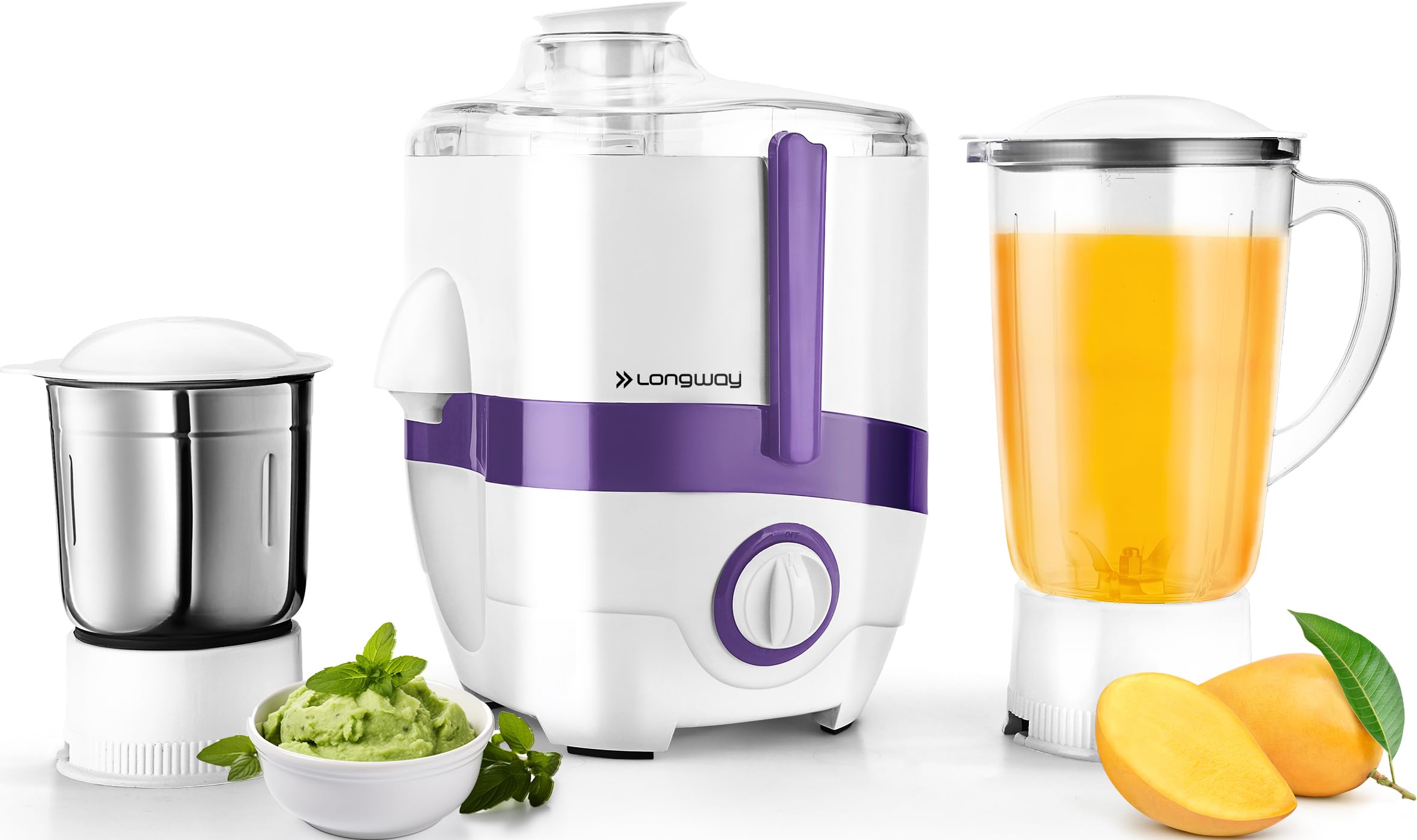 Longway Juicy 600 Watt Juicer Mixer Grinder with 2 Jars for Grinding, Mixing, Juicing with Powerful Motor | 1 Year Warranty (2 Jars, Purple) (B0D37YGYPB) Amazon Price History, Amazon Price Tracker