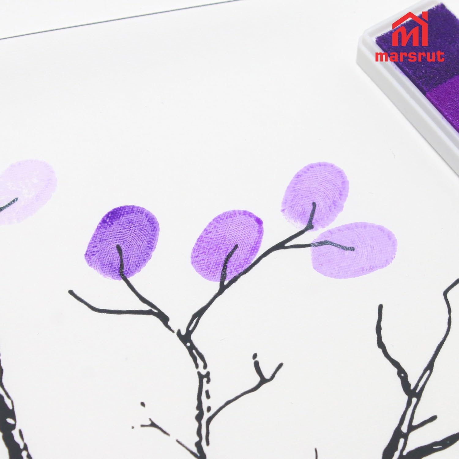 Marsrut Large Wedding Fingerprint Thumbprint Tree Family Guest Book, 12x16 Inch Canvas Painting Home Decoration Creative Signature Sign-in Balloons Decor for Party with Ink Pads (Purple)