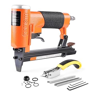 KAMSIN #KN8016 21 Gauge Pneumatic Fine Wire Stapler, 1/2-Inch Crown Staples, 1/4-Inch to 5/8 -Inch Leg Length Power Upholstery Staples Gun for Furniture,Cabinets, Bedding, Picture Frames