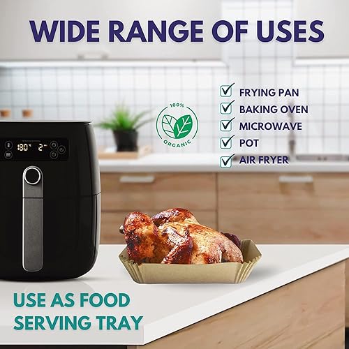 Miniatura 5 de Forro de papel desechable para freidora de aire, grande, 100 unidades, 10.7 pulgadas, cuadrado, antiadherente, para freidora de aire, papel de