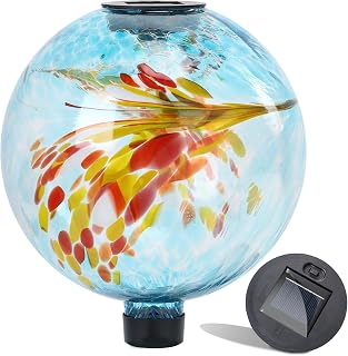 VCUTEKA Solar Gazing Ball, Glass Garden Globes for Outdoor Decor, 10" Swirl