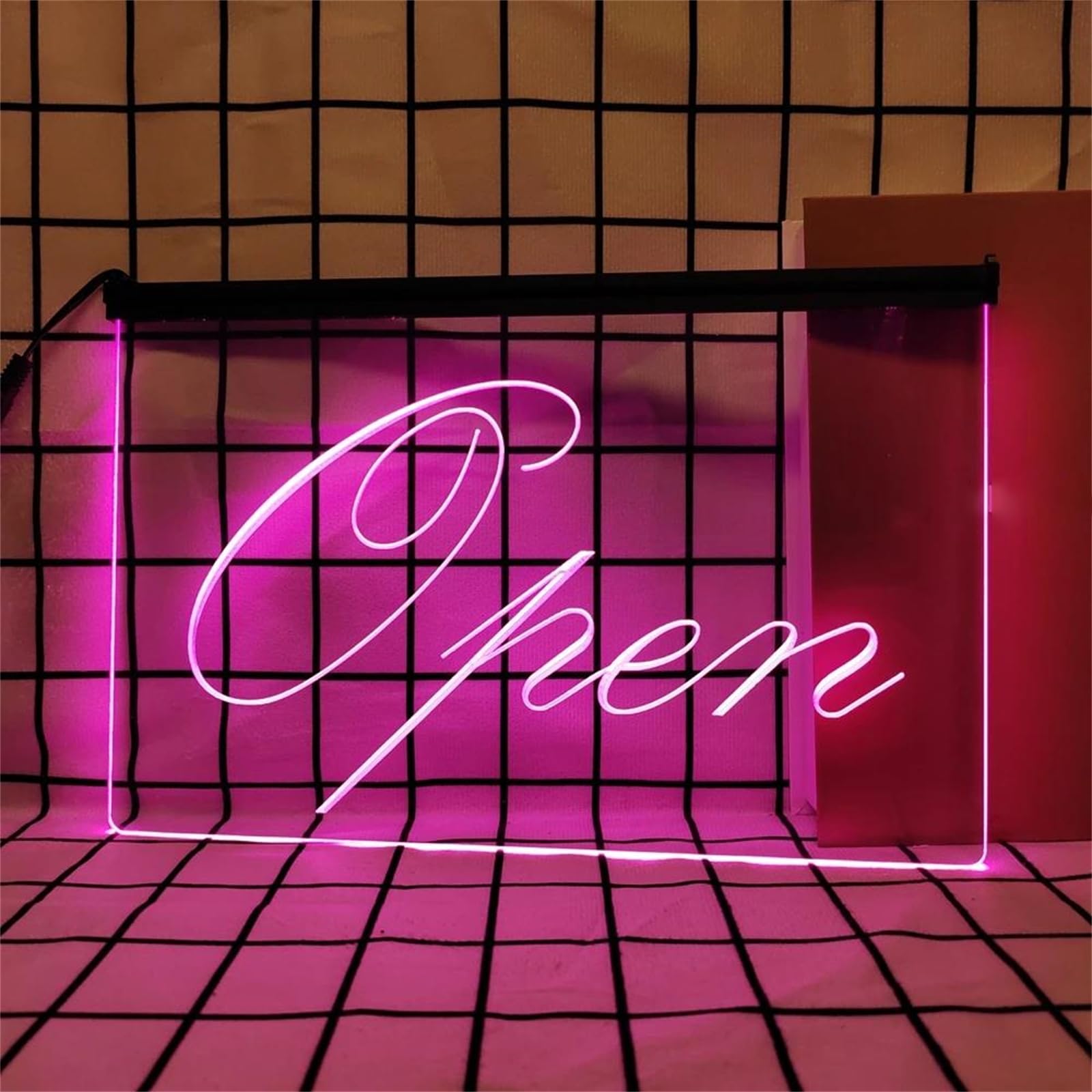 Open Neonowy szyld do dekoracji ścian – ściemniane lampy LED typu neon (zasilanie USB) do winiarni, pubów, na imprezy, do restauracji i gabinetów masażu,Pink,40x30cm