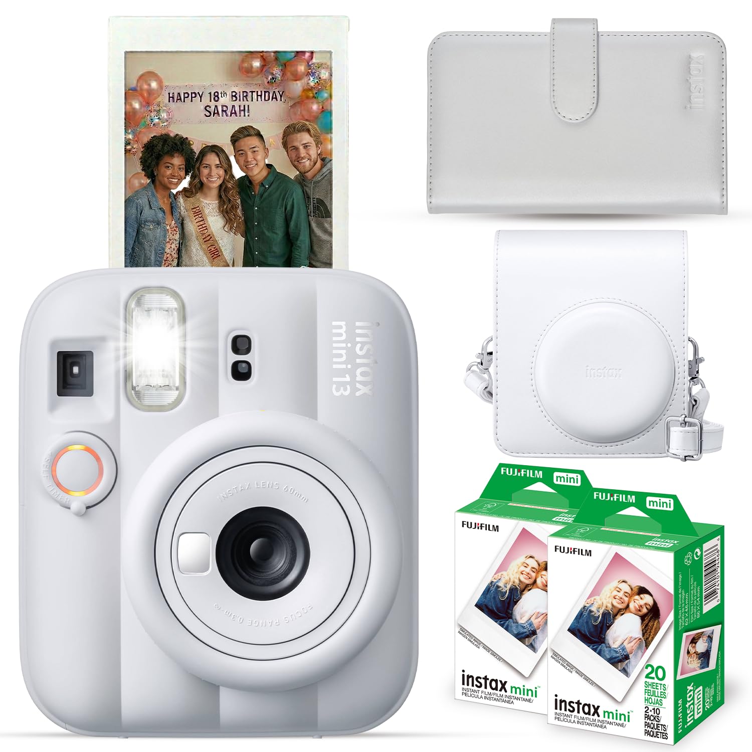FUJIFILM Instax Mini 13 Instant Camera, Clay White with Film & Case Bundle | Bundle Includes I NSTAX MINI 13 Instant Film Camera, Clay White, Case, Leather Album, & Instant Color Film (40 Exposures) Kit