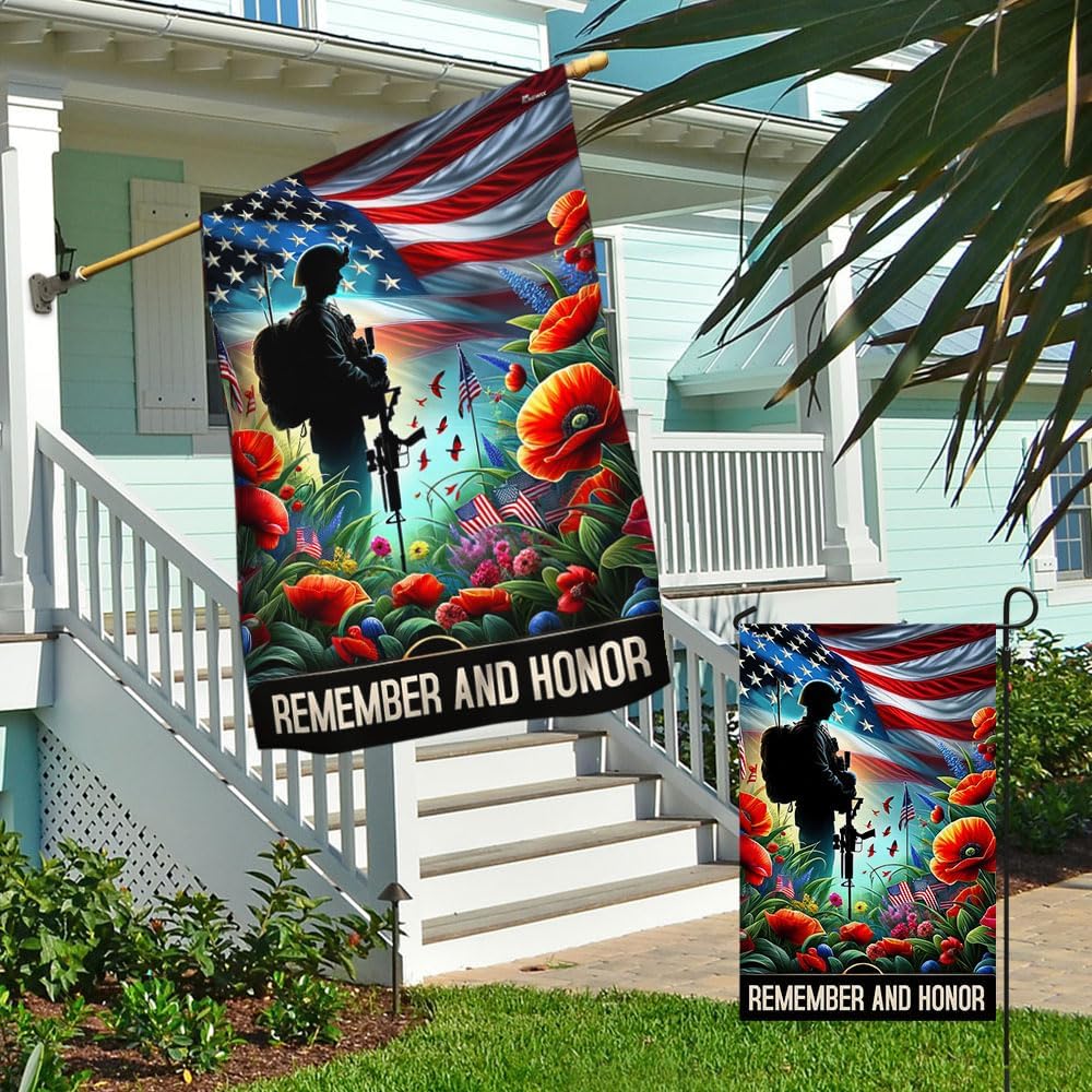 American Flag-Veteran Memorial Day Remember and Honor Flag MLN2706F, Garden Flag (11.5" x 17.5")-USA Flags Premium Polyester-Decorative Indoor Outdoor Flag