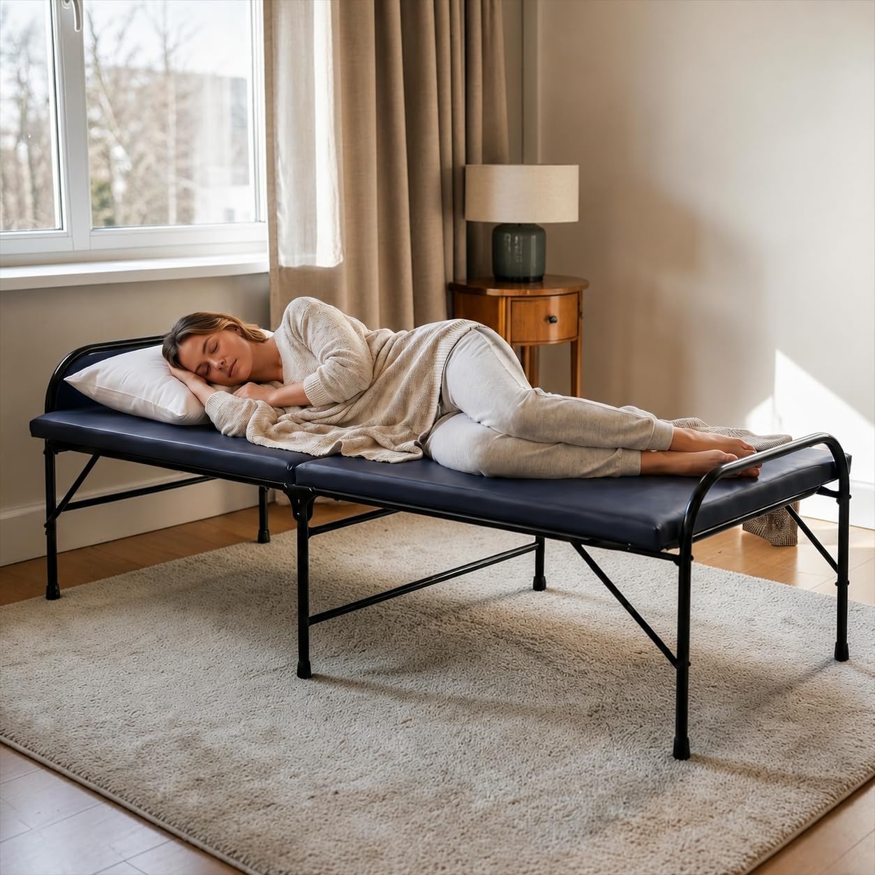 NATTNAK Folding Bed with Mattress 36x72 Inch, Heavy Duty Metal Folding Cot 300 Kg Capacity, Portable Foldable Bed for Home & Guest Use, Space Saving Bed with Plywood Base, Black-image-34
