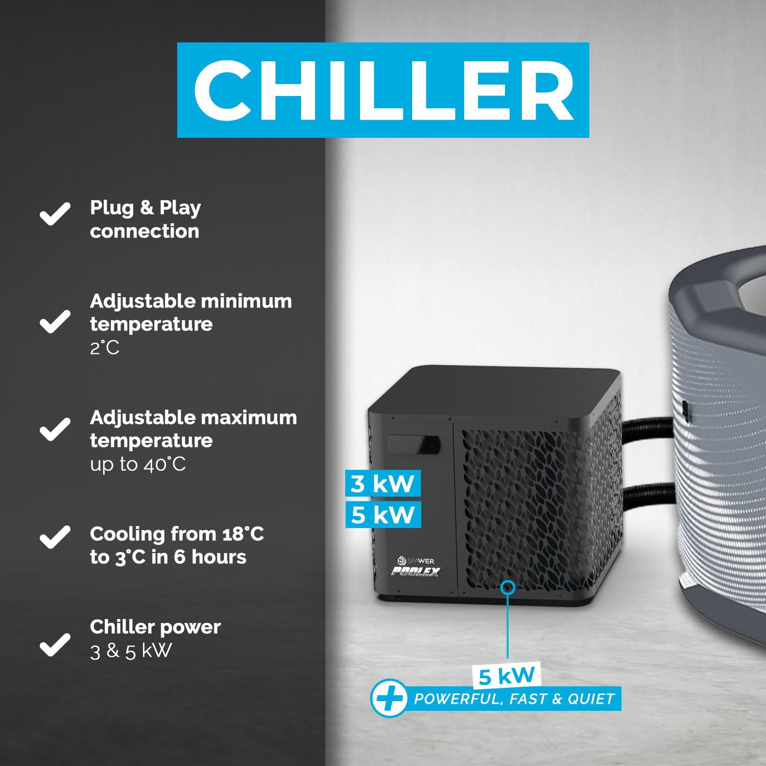 N NETSPA Järvi Pack Chiller 5 kW – Ice Bath portátil Drop-Stitch con enfriamiento 3 °C a 42 °C, Chiller ultraeficiente, Compatible con Hielo, WiFi, instalación rápida Plug & Play