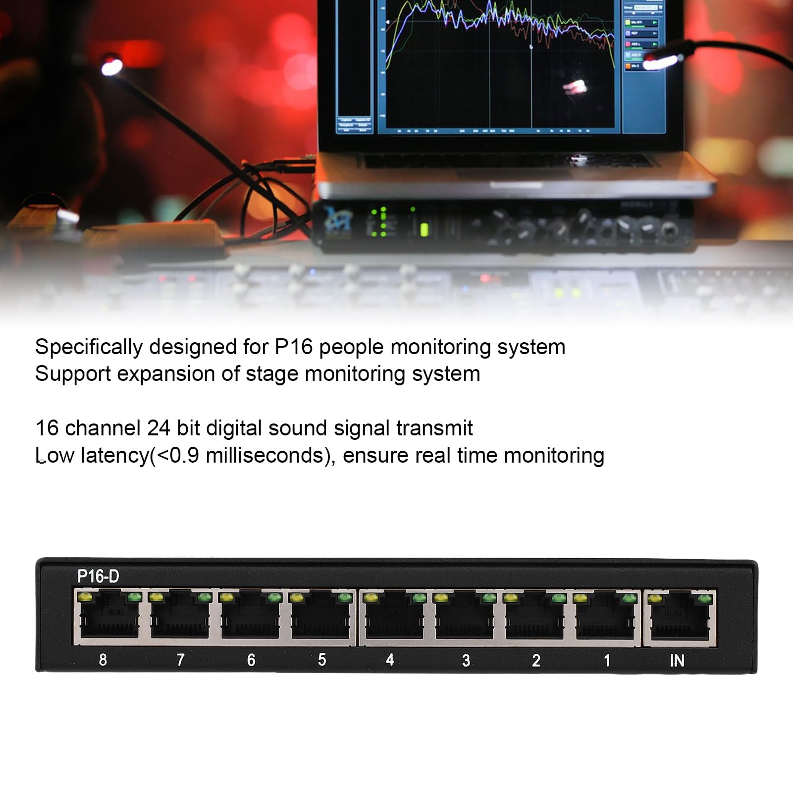 Luocute Selettore Altoparlanti 24 Bit 16, Interruttori Premium Box Hub di Distribuzione per Amplificatore Multicanale Mixer di Potenza Studio Live Performance Cavi di Rete CAT5e (Spina europea)