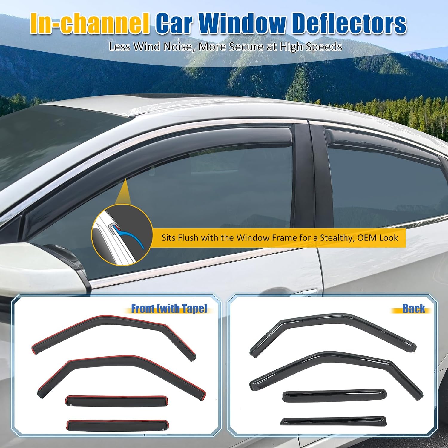 FREEMOTOR802 in-Channel Car Window Deflectors, Compatible with 1997-2017 Ford Expedition& 1998-2017 Lincoln Navigator, Dark Tinted Acrylic Rain Guards Side Window Visors Wind Deflectors, 4-Piece Set
