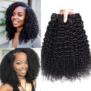 Luxnovolex Brazilian Curly Bundles Human Hair Virgin Hair Kinky Curly 100% Unprocessed Remy Virgin Cheap Human Hair Weave Extensions Natural Black Human Hair Weave(Kinky Curly, 14 14 14)