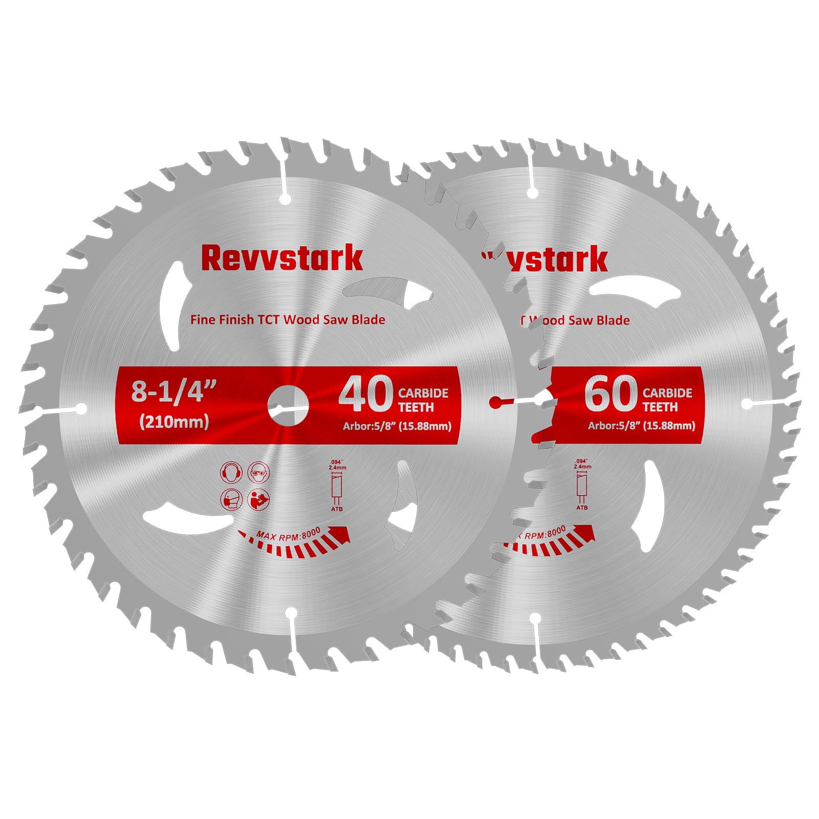 Revvstark Circular Saw Blade 8-1/4 in 40T&60T, with 5/8" Arbor, Carbide Tipped Teeth, TCT Saw Blades for Cutting Various Wood, Plastic and Composite