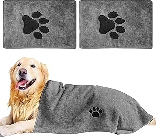 Miraculife Hundehandtuch, 2 Stück Microfaser Handtücher für Hunde Katzen, Grau Schnelltrocknend Haustier Handtuch Extra Saugfähig, 100x50cm Hunde Handtuch für Katzen, Hunde Oder Andere Haustiere product image