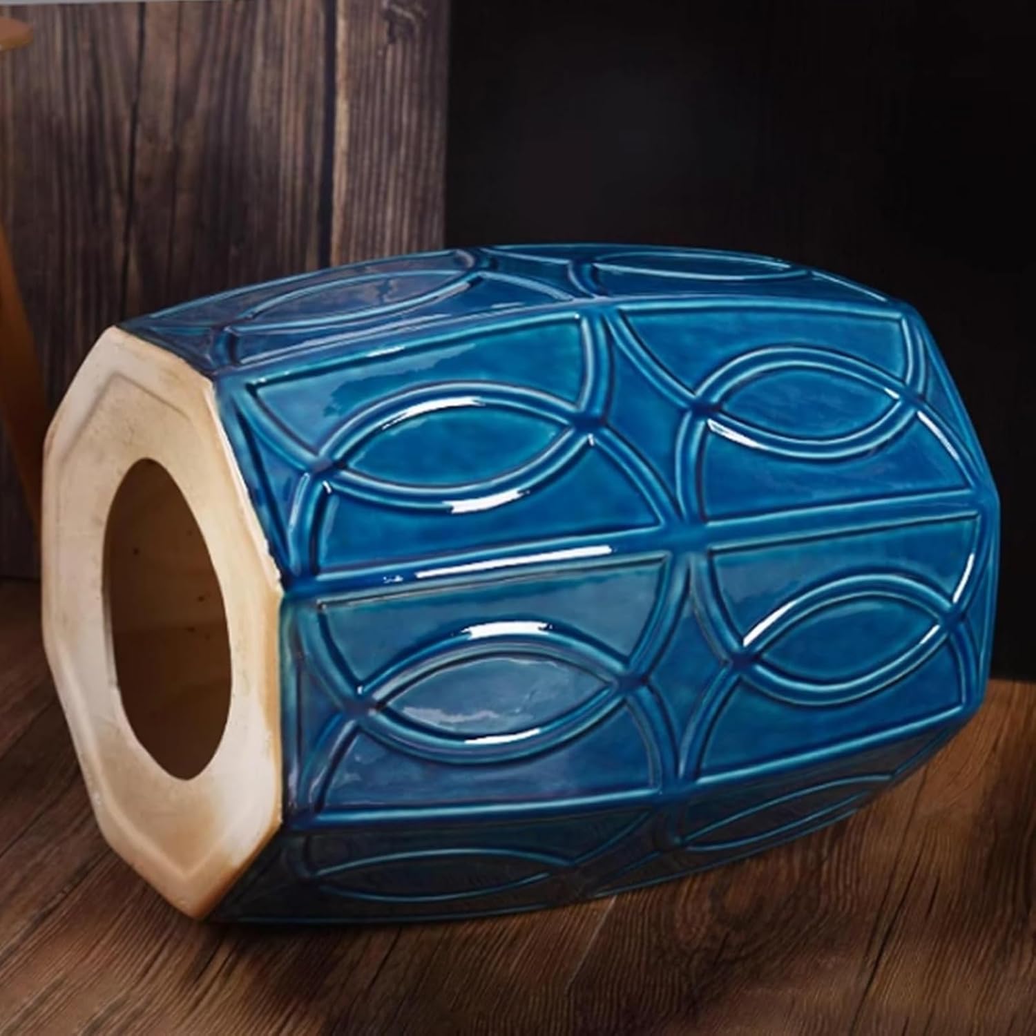 Ceramic Decorative Garden Stool, Chinese-Style Garden Stool, Glazed Octagonal Drum Stool, Multifunctional Decorative Garden Stools, Makeup Stool, Side Table(White)