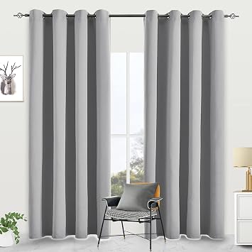 Blackout Curtains for Bedroom 2 Panels 52 W x 96 L Long Light Gray