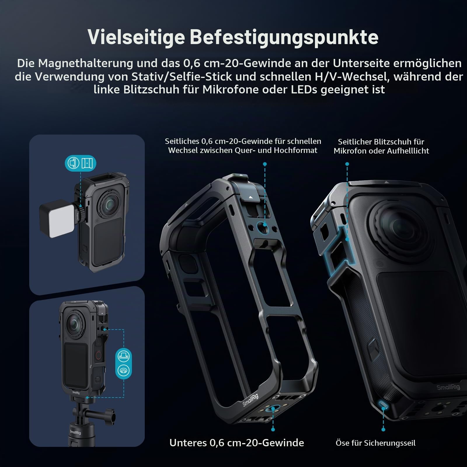 SMALLRIG Cage für Insta360 X6-Zubehör, Schutzgehäuse aus Aluminiumlegierung