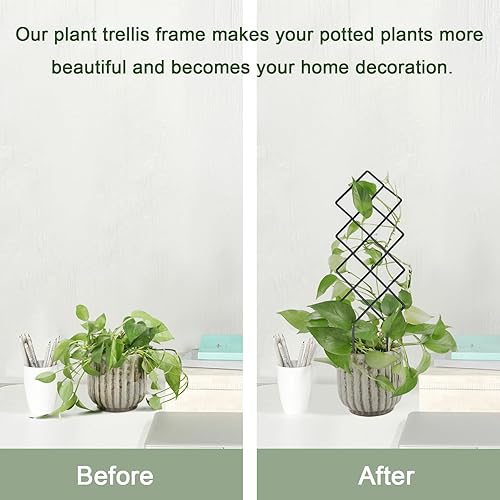 Miniatura 5 de Enrejado de metal para plantas trepadoras de interior, enrejado pequeño de 16.36 pulgadas para plantas en maceta, forma geométrica, celosía para