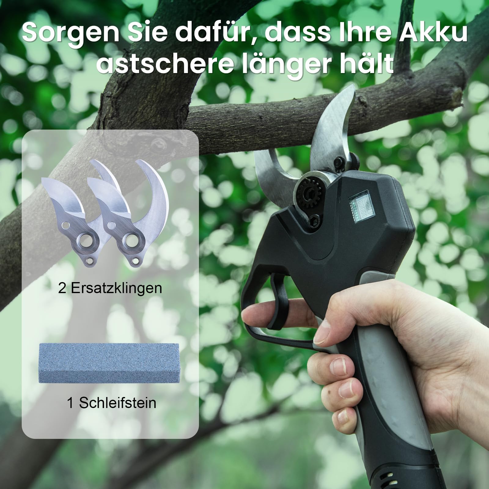 CHANGEMOORE Akku Astschere 40mm mit 275cm Verlängerungsstange, 2x4000mAh | Profi Bürstenloser Motor mit LCD Display, kompatibel mit Gartenwerkzeugen. Ideal für Äste & Büsche, Garten & Obstbaumpflege