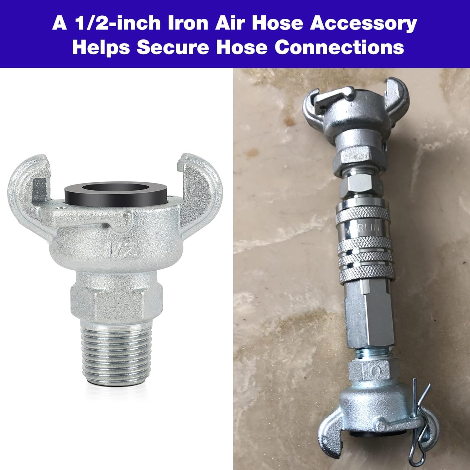 1/2'' NPT Air Hose Fitting -2 Lug Universal Coupling Chicago Fitting for Female and Male End （0.5" NPT Male)-2 Pcs