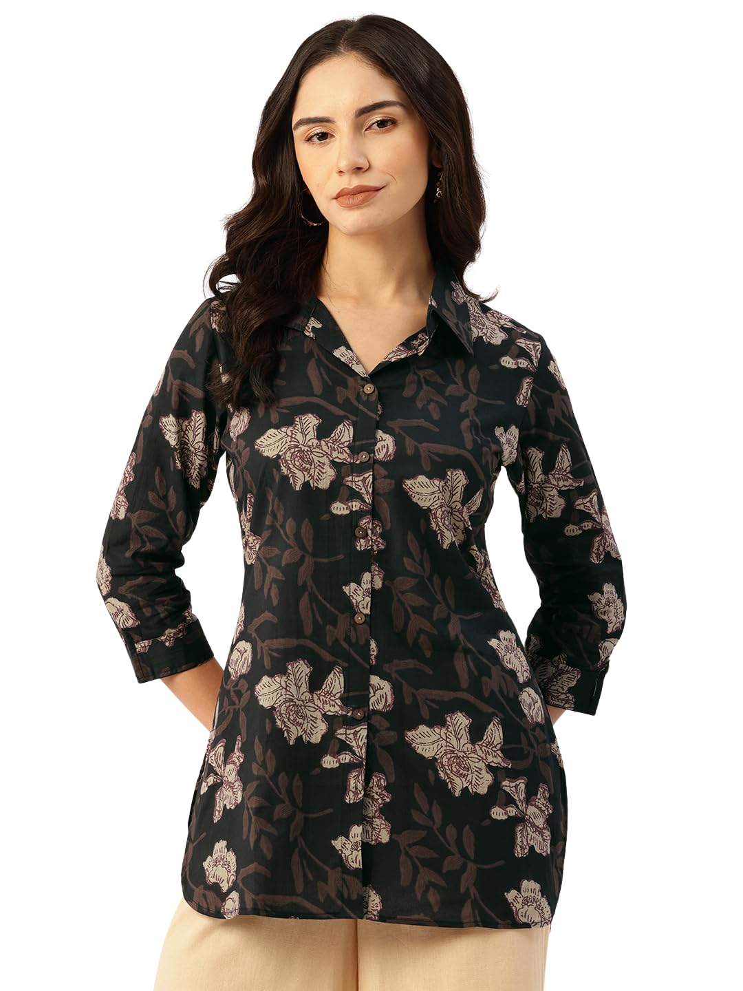 feranoid Classic Collared Cotton Shirt with 3/4 Sleeve for a Timeless Casual Look