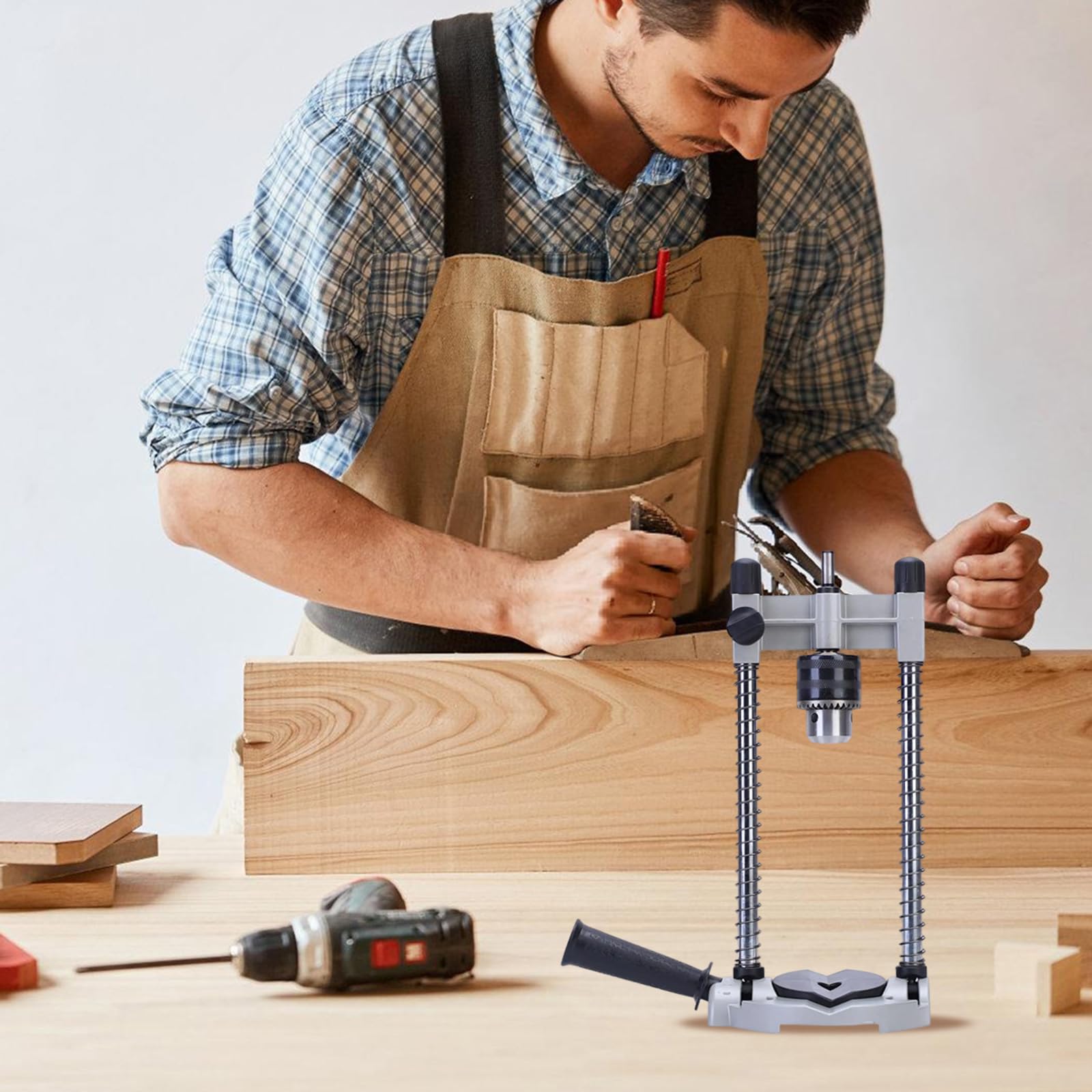 RGYBAO Precisions Drill Stand for Cordless Drills 90 Degree Vertical Positioning with Adjustable Height for Wood Metal Marble