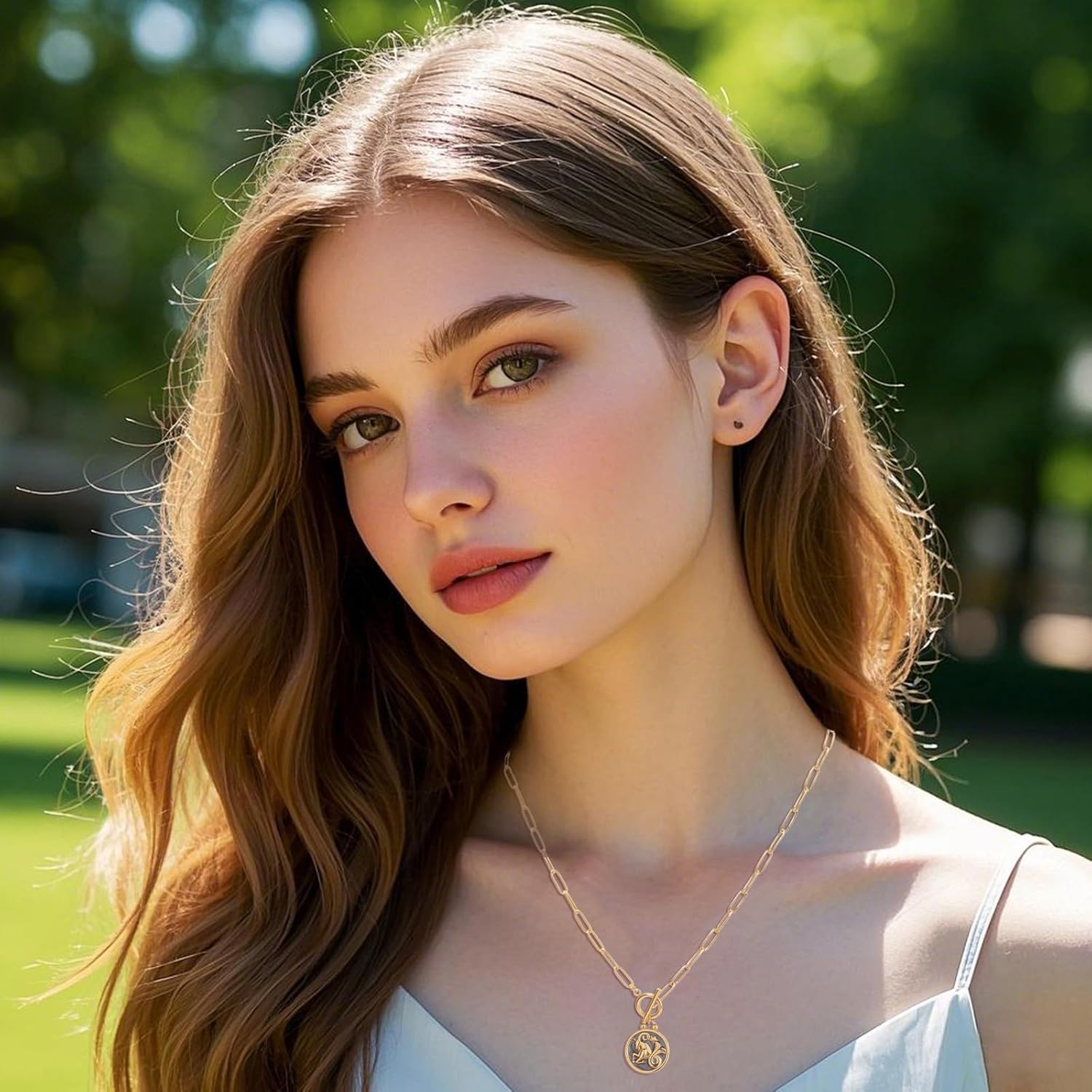 Zodiac Necklace for Women 18K Gold Plated Toggle Paperclip Chain Necklace 12 Constellation Medallion Pendant Horoscope Sign Jewelry Birthday Gift for Her