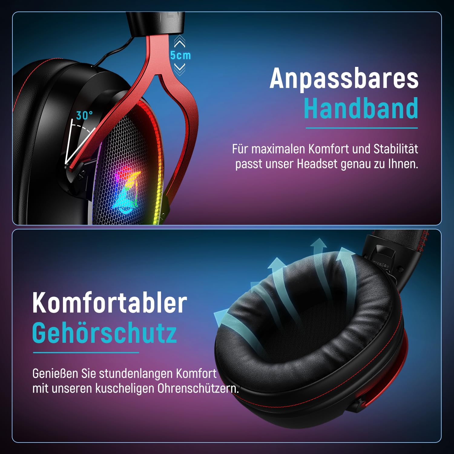 Ozeino 2.4GHz Wireless Gaming Headset for Pc, Ps4, Ps5, Mac, USB & Type-C Doble Puerto Auriculares Inalámbricos Auriculares con Micrófono con Cancelación de Ruido 25H Duración de la batería - Negro y