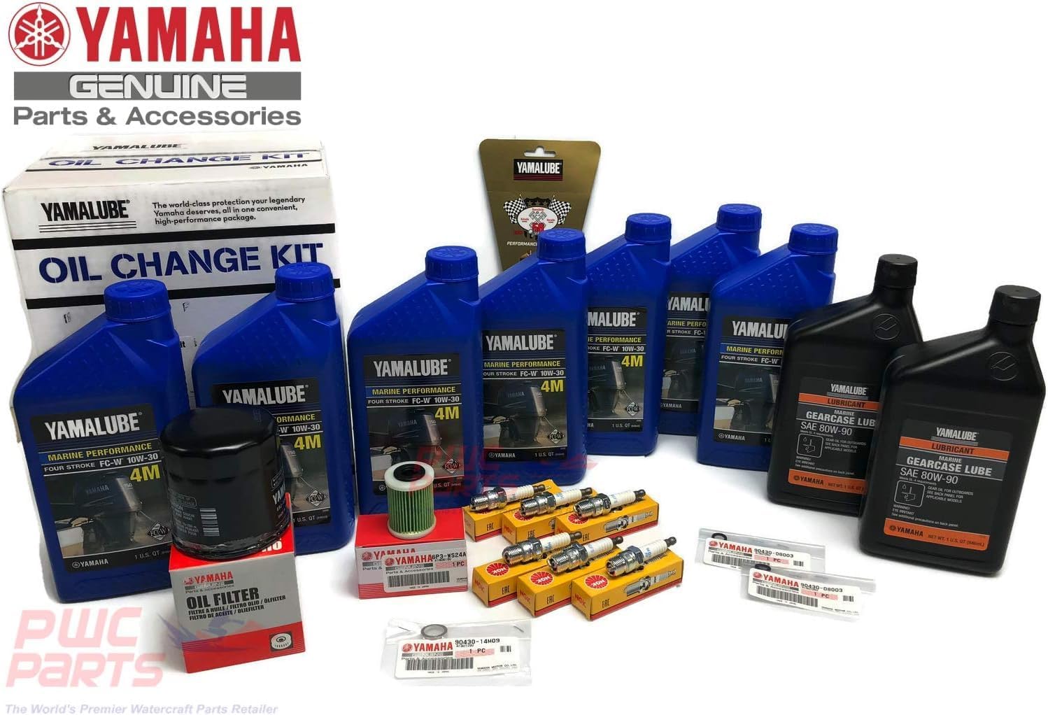 Yamaha OEM F300 CA V6 4.2L Oil Change 10W30 FC 4M Lower Unit Gear Lube Drain Fill Gaskets NGK Spark Plugs LFR6A-11 Primary Fuel Filter Maintenance Kit