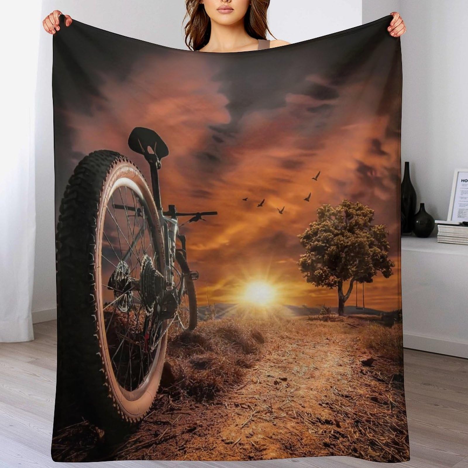 Couvre-lit vélo de montagne en flannel douce pour camping et salon 100x130 cm