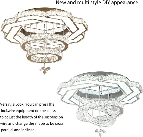 Miniatura 6 de Lámpara moderna de cristal grande de 23.6 pulgadas, anillo redondo, regulable, lámpara de techo redonda para dormitorio, cristal comedor, lámparas