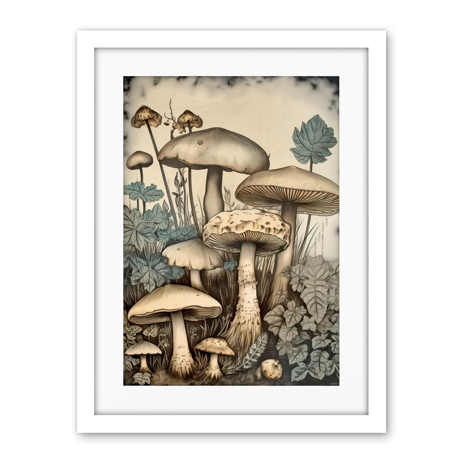 Artery8 Mushroom Fungi Watercolour Vintage Cottagecore Aesthetic Rustic Decor Artwork Framed Wall Art Print 18X24 Inch