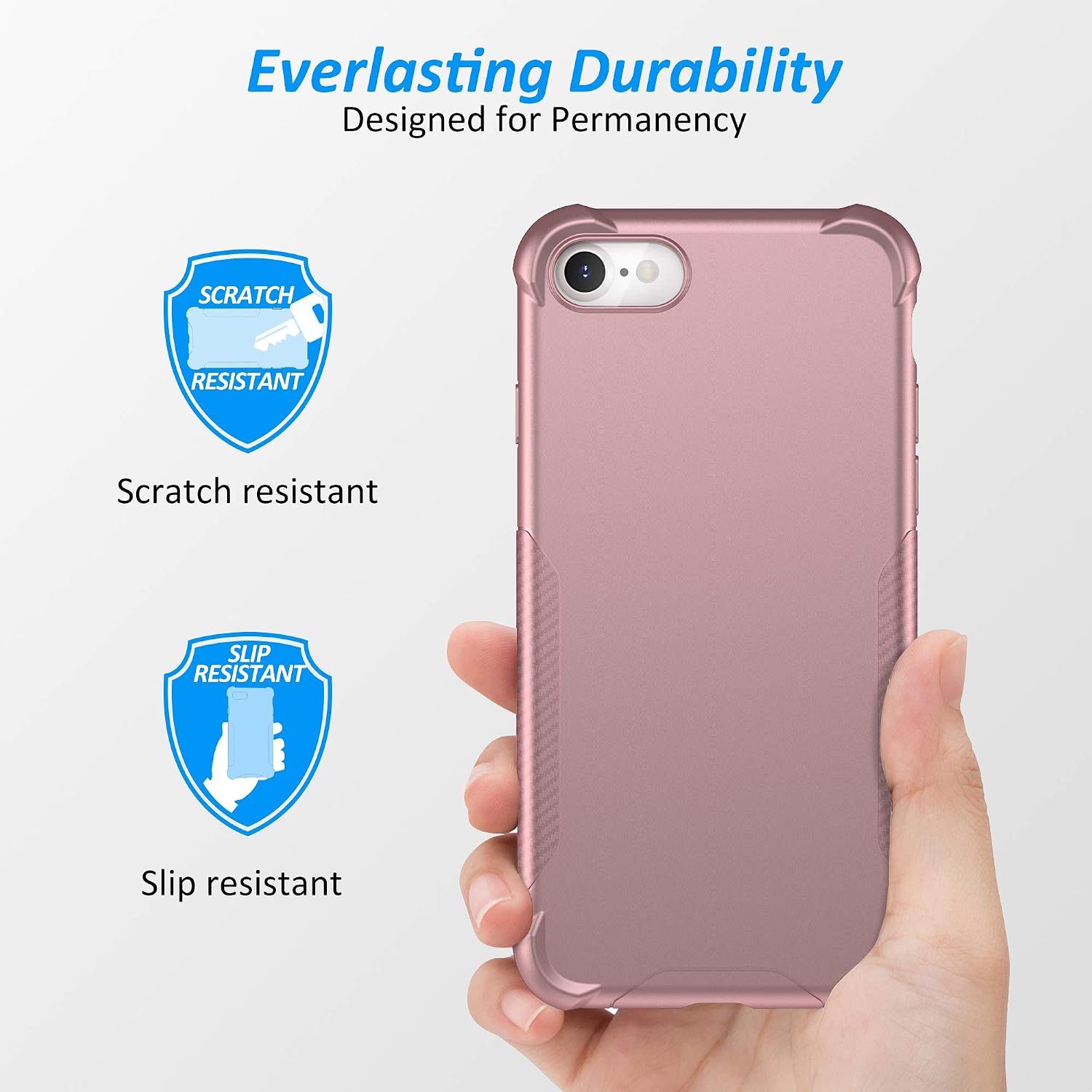 Designed for iPhone SE 2020 Case,ORETech Designed for iPhone SE/7/8 Case with 2 x Tempered Glass Screen Protector 360° Fully Protection Hard PC Soft TPU Shockproof Cover for iPhone SE/7/8 4.7"Rosegold