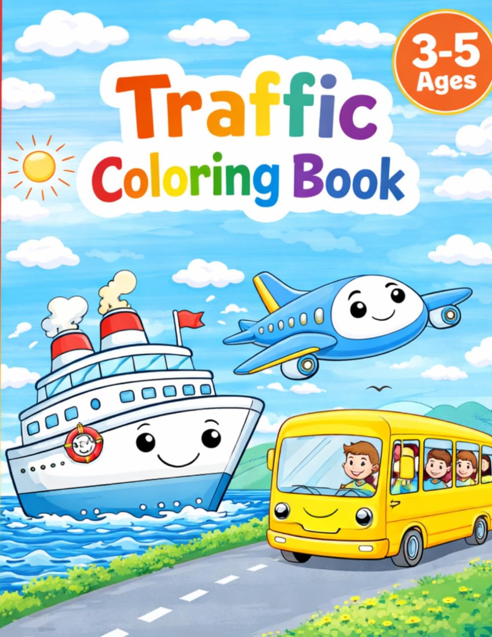 Traffic Coloring Book for Kids Ages 3-5: Easy Coloring Pages with Cars, Buses, Trains & Airplanes – Perfect for Toddlers and Preschoolers