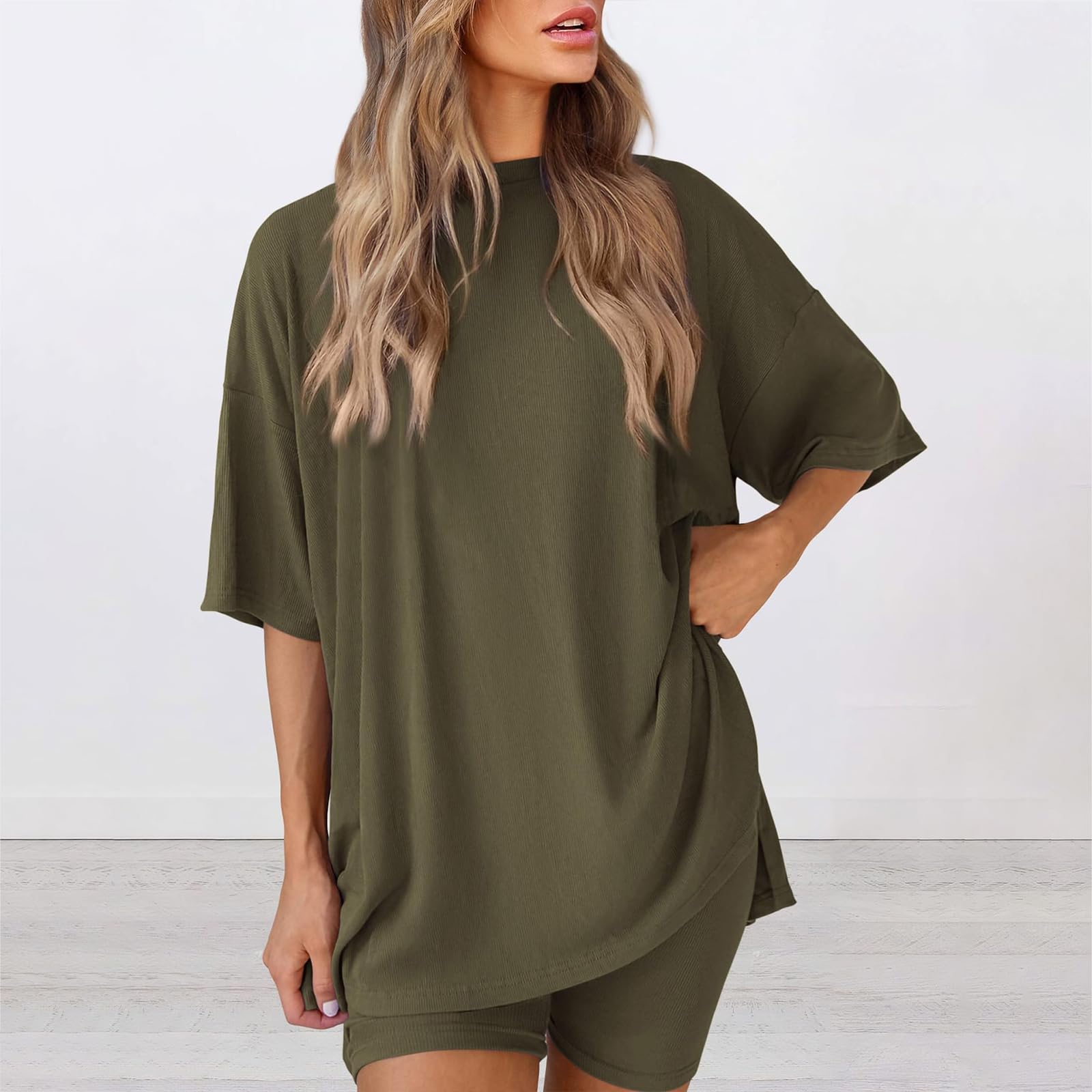 Conjunto de descanso de dos piezas para mujer, camisas casuales de verano de gran tamaño, traje de viaje — view 2
