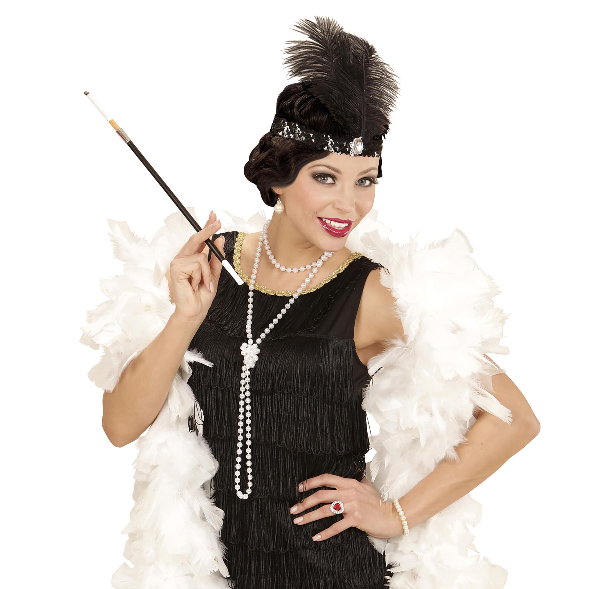 W WIDMANN MILANO Party Fashion - zestaw akcesoriów w stylu lat 20. | Z opaską na czoło, naszyjnikiem z pereł i uchwytem na papierosy w stylu charleston i flapper