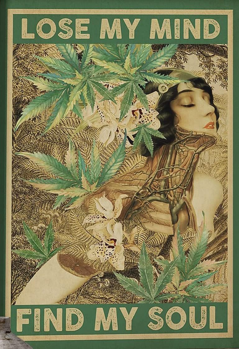 Jigsaw Puzzles 1000 Pieces Cannabis Sativa Poster, Lose My Mind and Find My Soul Poster, Marijuana Prints, Hippie Girl, Vintage Weed Wall Art, Psychedelic Art